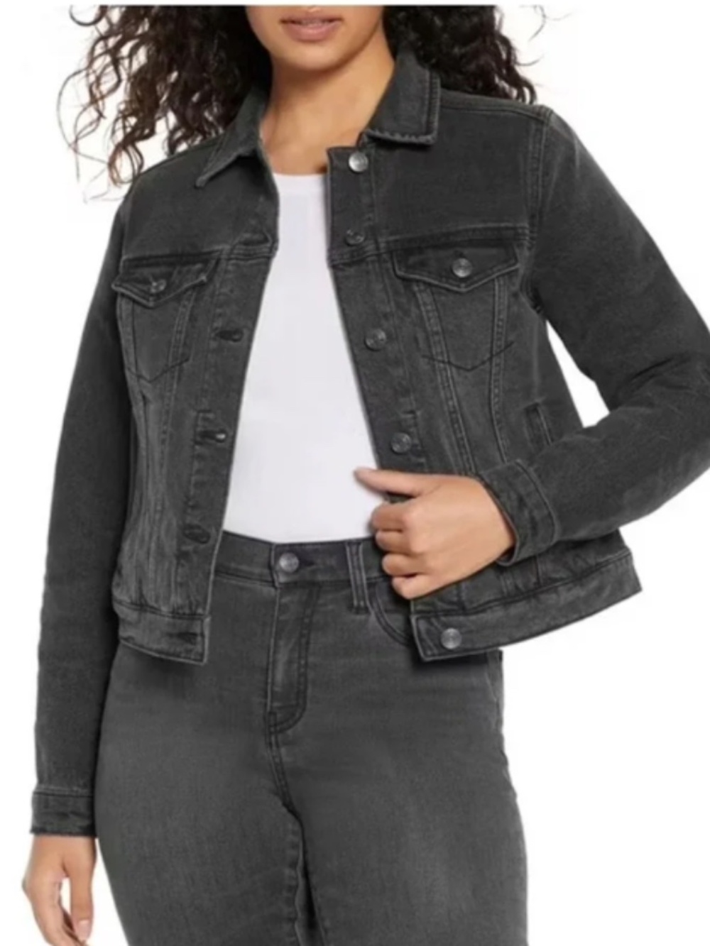 Express Women's Black Denim Trucker Jacket Washed Black